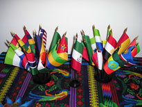 Item# A321 African Flag Set- 21 Flags on two ten-hole stands & one one-hole stand.. OM - DiversityStore.Com®