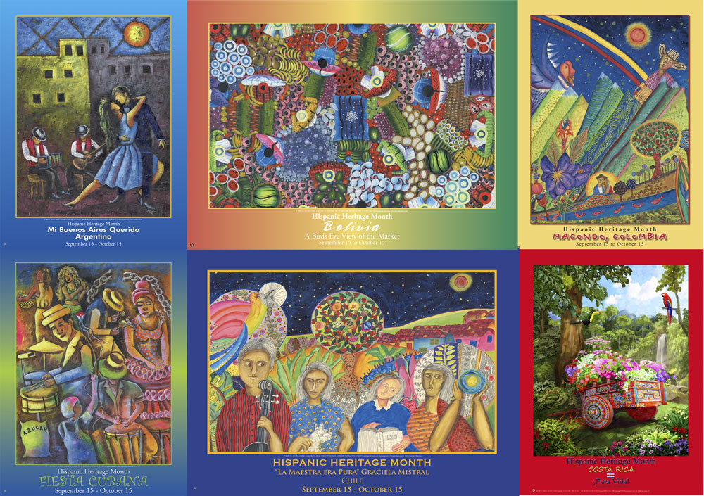 Item# PSC1 Hispanic Country Poster Set C1(HA1, HBO, HCH, HCO, HFC) Bonus HCR (GSA) -  DiversityStore.Com®