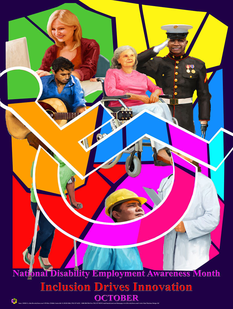 Large Custom Made 24X36 inch 2017 Disability Employment Awareness Month Poster.. Theme: Inclusion Drives Innovation.. OM - DiversityStore.Com®