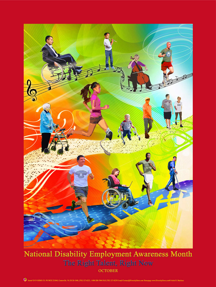 D1924X36 Large Custom Made 24X36 inch 2019 Disability Employment Awareness Month Poster.. Theme: The Right Talent, Right Now.. OM - DiversityStore.Com®