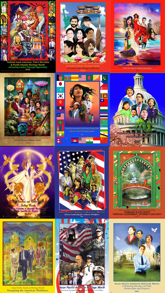 Item # APSET  - 2023 UPDATE Asian Pacific Poster Set - AP23, AP22, AP20,  AP18, AP17,  AP14V2, AP14,  AP10, AP7, AE5, AP02, & ,AP6
