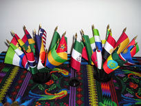Item# A321 African Flag Set- 21 Flags on two ten-hole stands & one one-hole stand.. OM -  DiversityStore.Com®