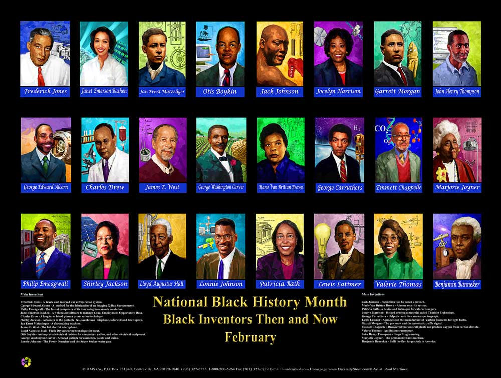 Item# BNV24x36 Custom Made 24x36 inch National Black History Month Black Inventors $49.95 (GSA) -  DiversityStore.Com®