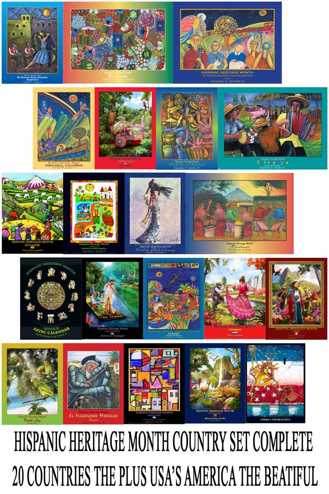 New 2022 Hispanic Heritage Country Poster Set  All Countries - Item# HCS21 (Includes 20 Hispanic Countries  &  1 USA)