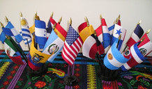 Hispanic Flag Set - Two- Round 10 hole Stands and One 1 hole stand  .. OM