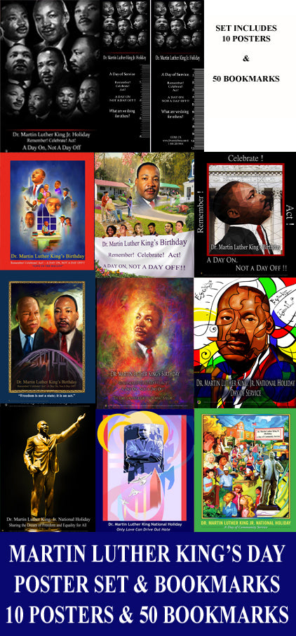 Item# MLKPS Dr. Martin Luther King, Jr. National Holiday - Poster SET- MLK21, 20,19,18,17,16,14,13,12 & MLK11- Bonus 50 Bookmarks