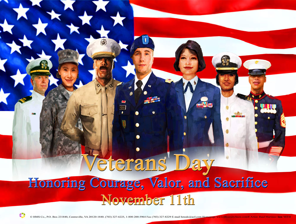 Item# VET1824x36 (Custom Made 24x36") Veterans Day Honoring Courage .. (OM) -  DiversityStore.Com®