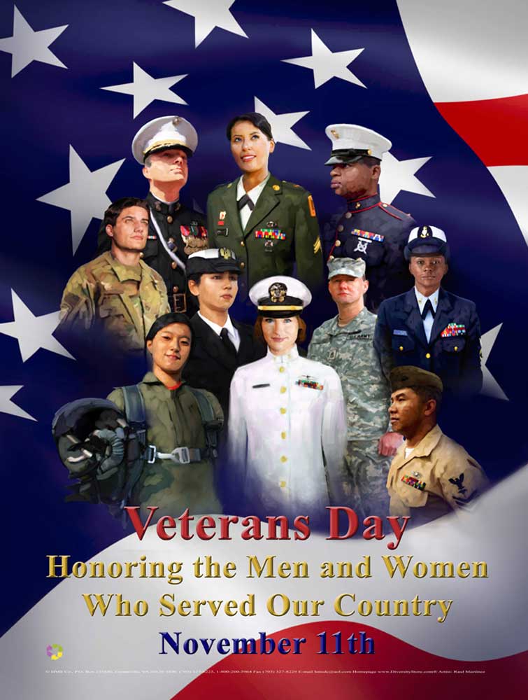 Item# VETSET Veterans Day Poster Set 10 POSTERS With US and Service Flags